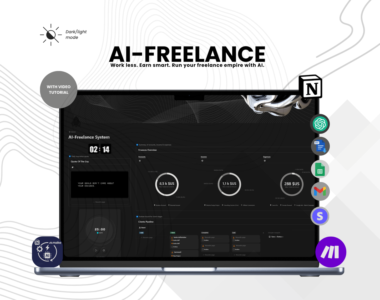 Freelance Business Operating System – Notion Template + Make + Stripe + ChatGPT | CRM, Invoicing, Automations